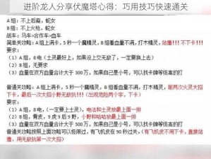 进阶龙人分享伏魔塔心得：巧用技巧快速通关