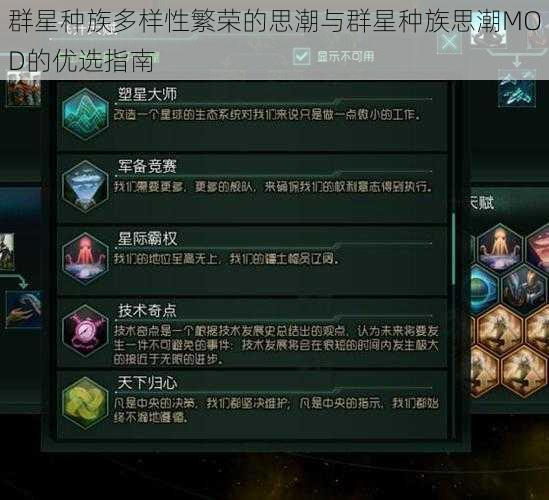 群星种族多样性繁荣的思潮与群星种族思潮MOD的优选指南