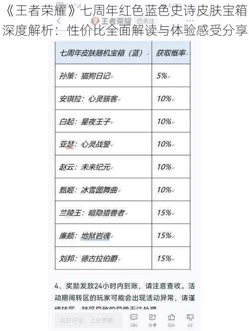 《王者荣耀》七周年红色蓝色史诗皮肤宝箱深度解析：性价比全面解读与体验感受分享