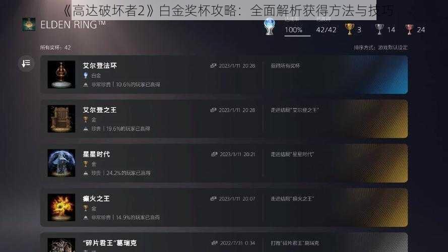 《高达破坏者2》白金奖杯攻略：全面解析获得方法与技巧