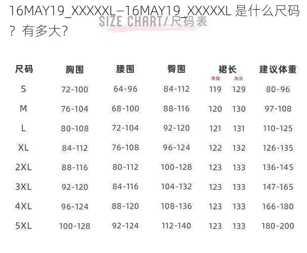 16MAY19_XXXXXL—16MAY19_XXXXXL 是什么尺码？有多大？