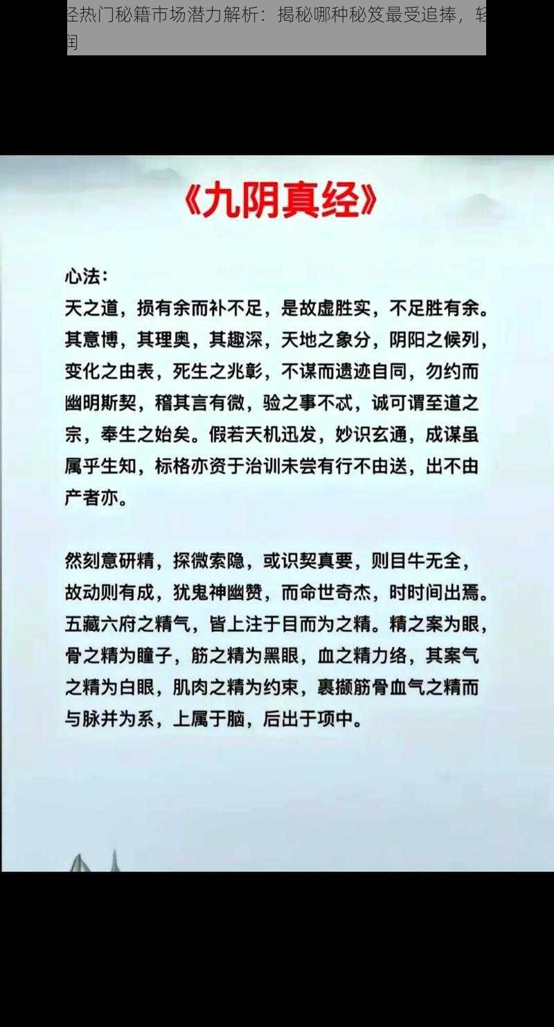 九阴真经热门秘籍市场潜力解析：揭秘哪种秘笈最受追捧，轻松赚取丰厚利润