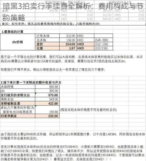 暗黑3拍卖行手续费全解析：费用构成与节约策略