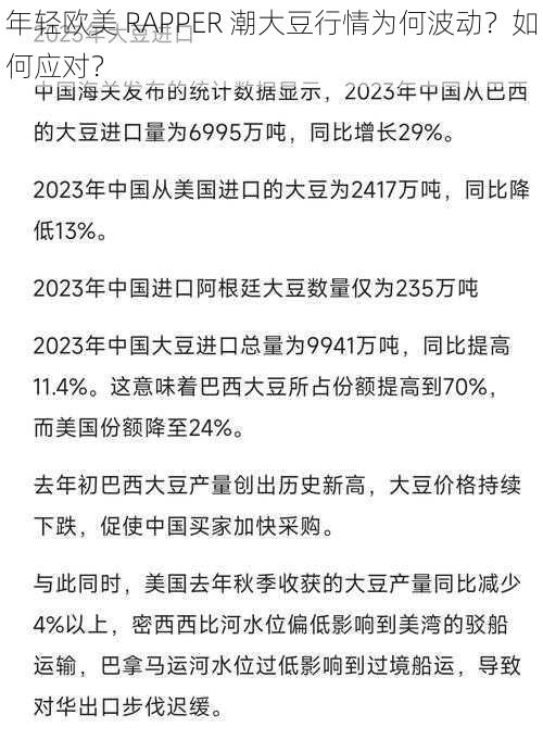 年轻欧美 RAPPER 潮大豆行情为何波动？如何应对？