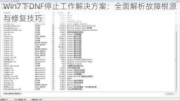 Win7下DNF停止工作解决方案：全面解析故障根源与修复技巧