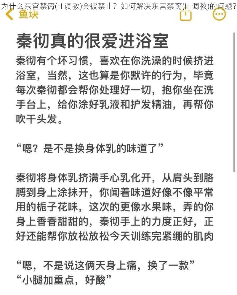 为什么东宫禁脔(H 调教)会被禁止？如何解决东宫禁脔(H 调教)的问题？