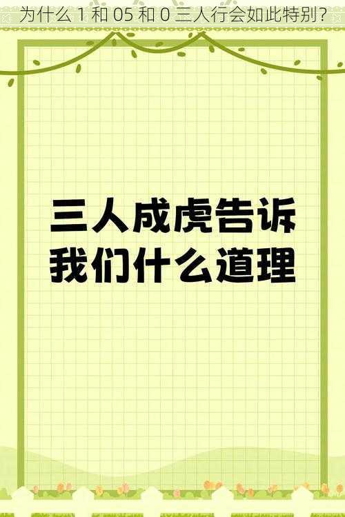 为什么 1 和 05 和 0 三人行会如此特别？