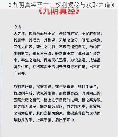 《九阴真经圣主：权利揭秘与获取之道》