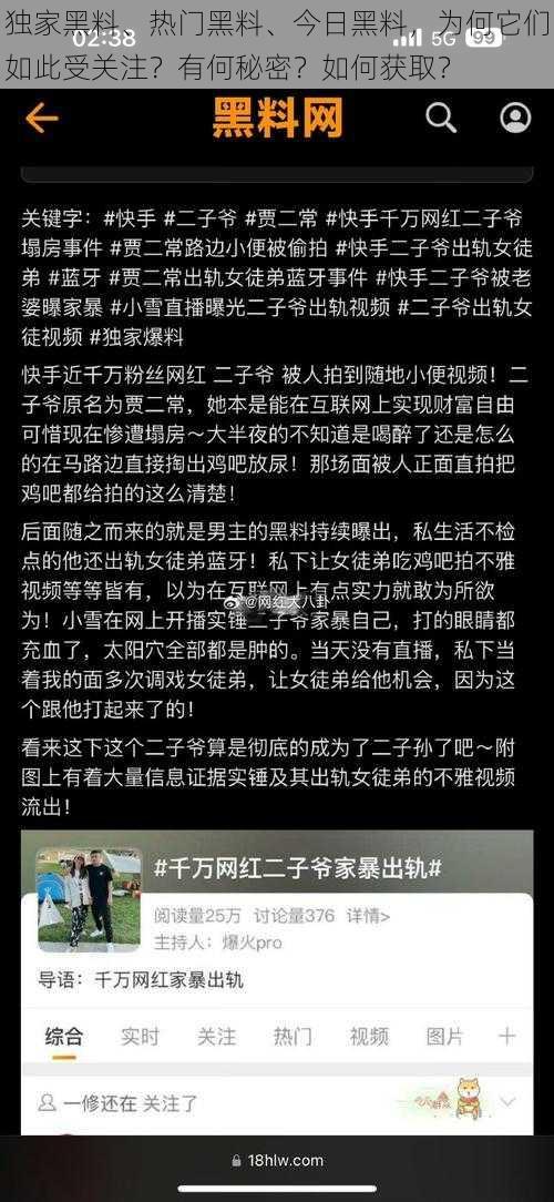 独家黑料、热门黑料、今日黑料，为何它们如此受关注？有何秘密？如何获取？