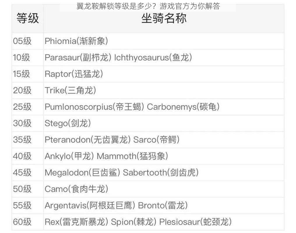 翼龙鞍解锁等级是多少？游戏官方为你解答