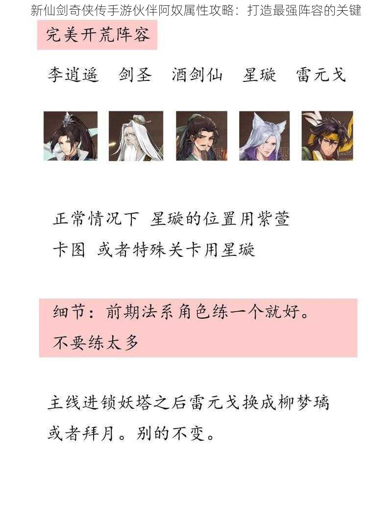 新仙剑奇侠传手游伙伴阿奴属性攻略：打造最强阵容的关键