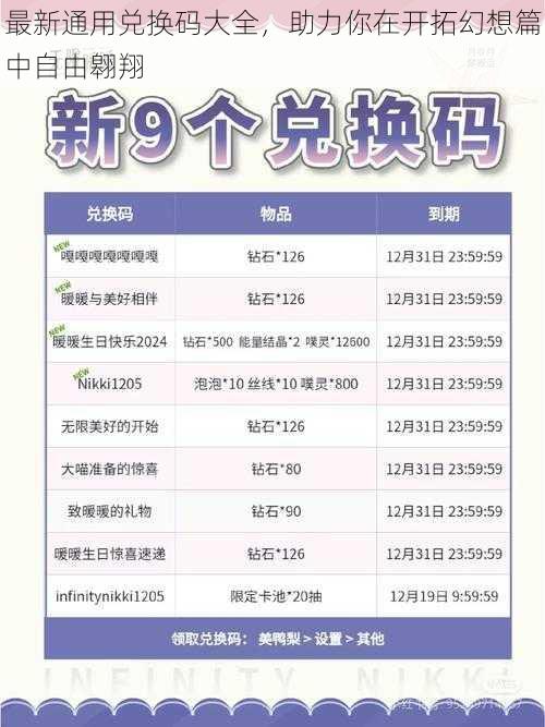 最新通用兑换码大全，助力你在开拓幻想篇中自由翱翔