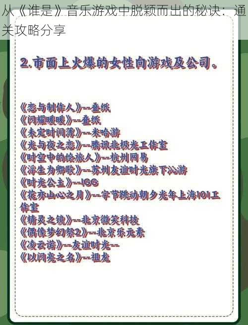 从《谁是》音乐游戏中脱颖而出的秘诀：通关攻略分享